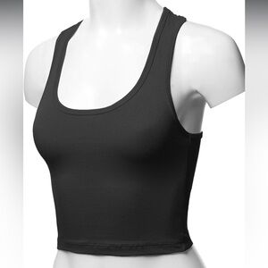 Black Scoop Neck Cropped Racerback Tank Top